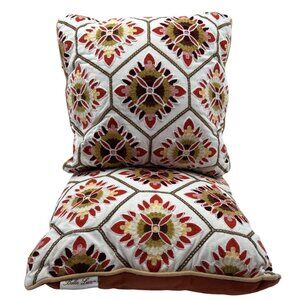 Bella Lux Pillows 2 Crewel Flower Trellis 14 x 14 Design Autum Fall Colors